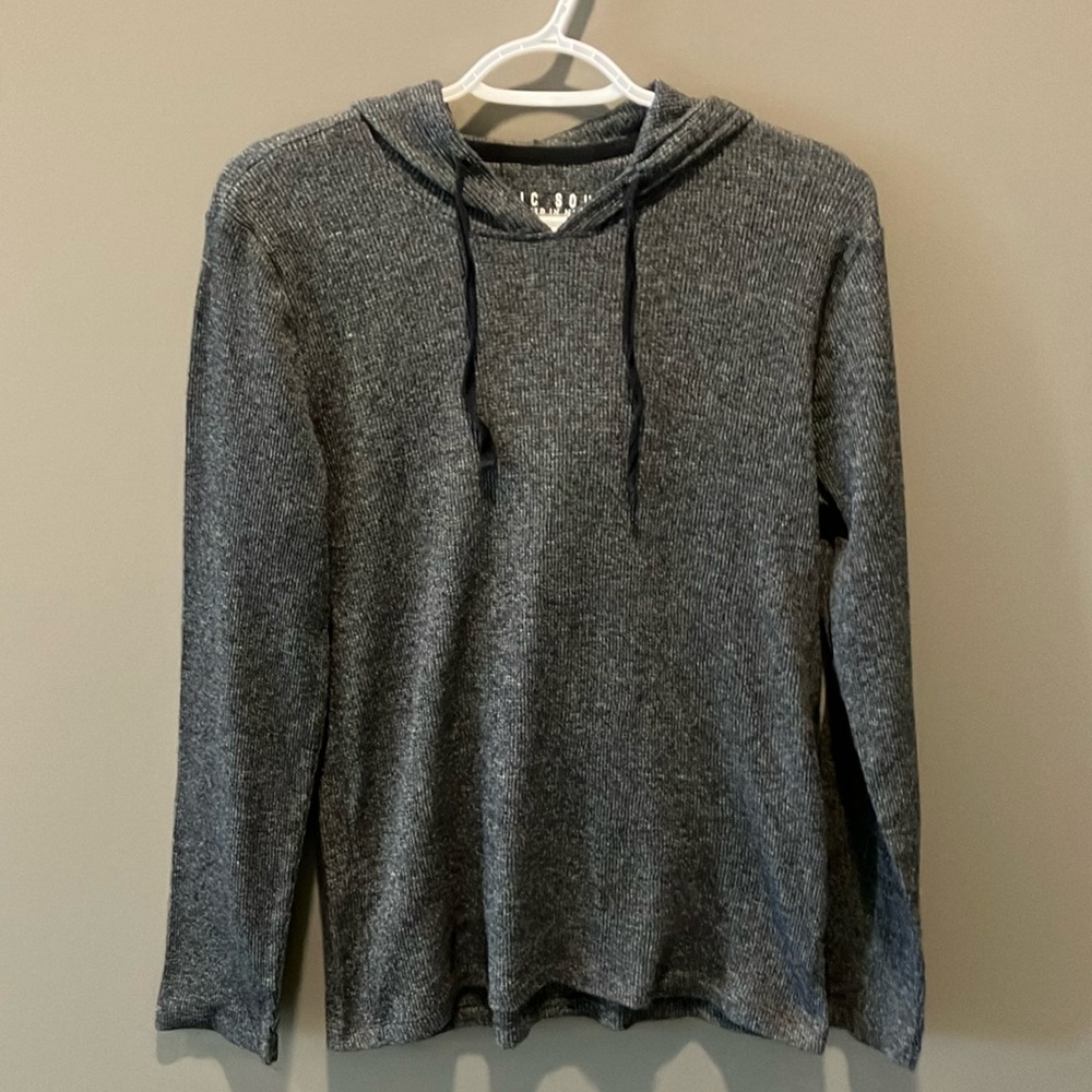 Rustic Souls Men’s Grey and Black Long Sleeved Hooded Shirt Size Medium
